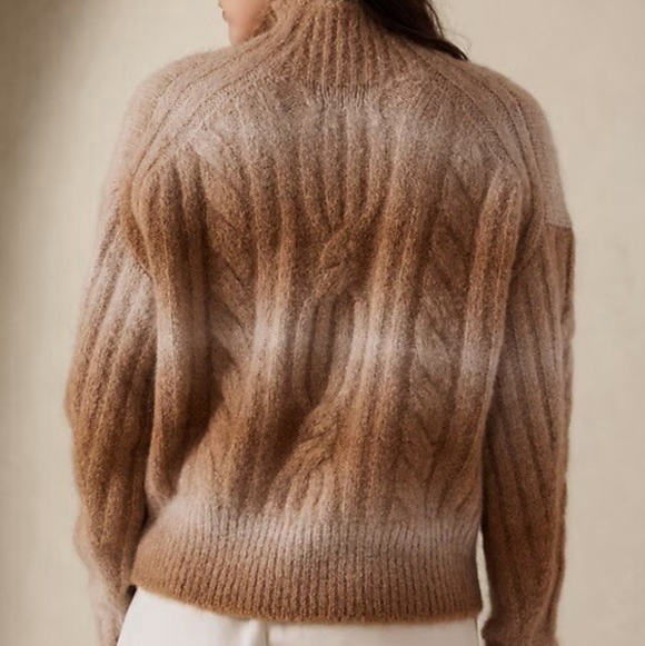 Banana Republic Alpaca Italian Yarn Knit mock neck drop shoulder tan ombre  xs - Picture 9 of 9